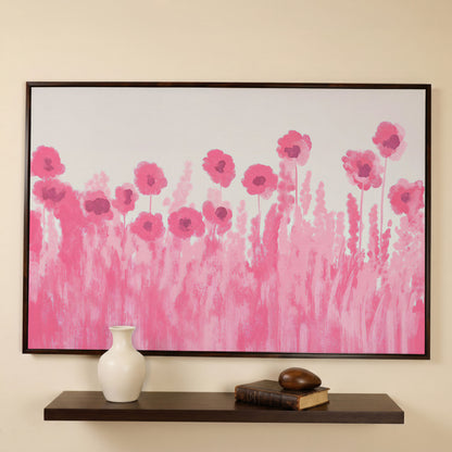 Pink Poppies Canvas Print in dark walnut floating frame