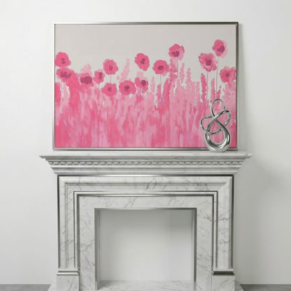 Pink Poppies Canvas Print in silver floating frame