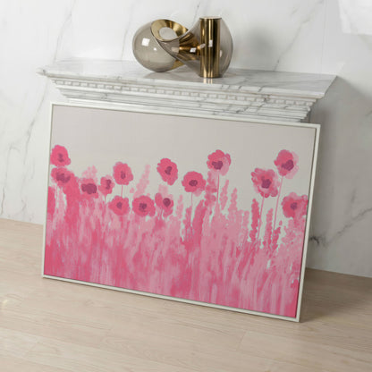 Pink Poppies Canvas Print in white floating frame