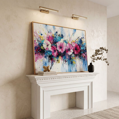 Modern Vibrant Floral Canvas Print in white oak floating frame