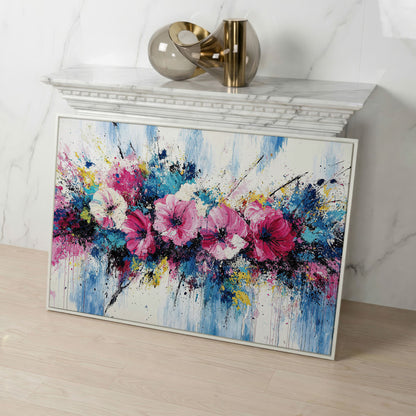 Modern Vibrant Floral Canvas Print in white floating frame