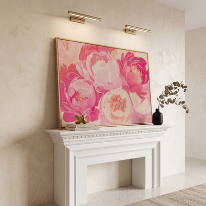 Pink Peonies Canvas Print in white oak floating frame