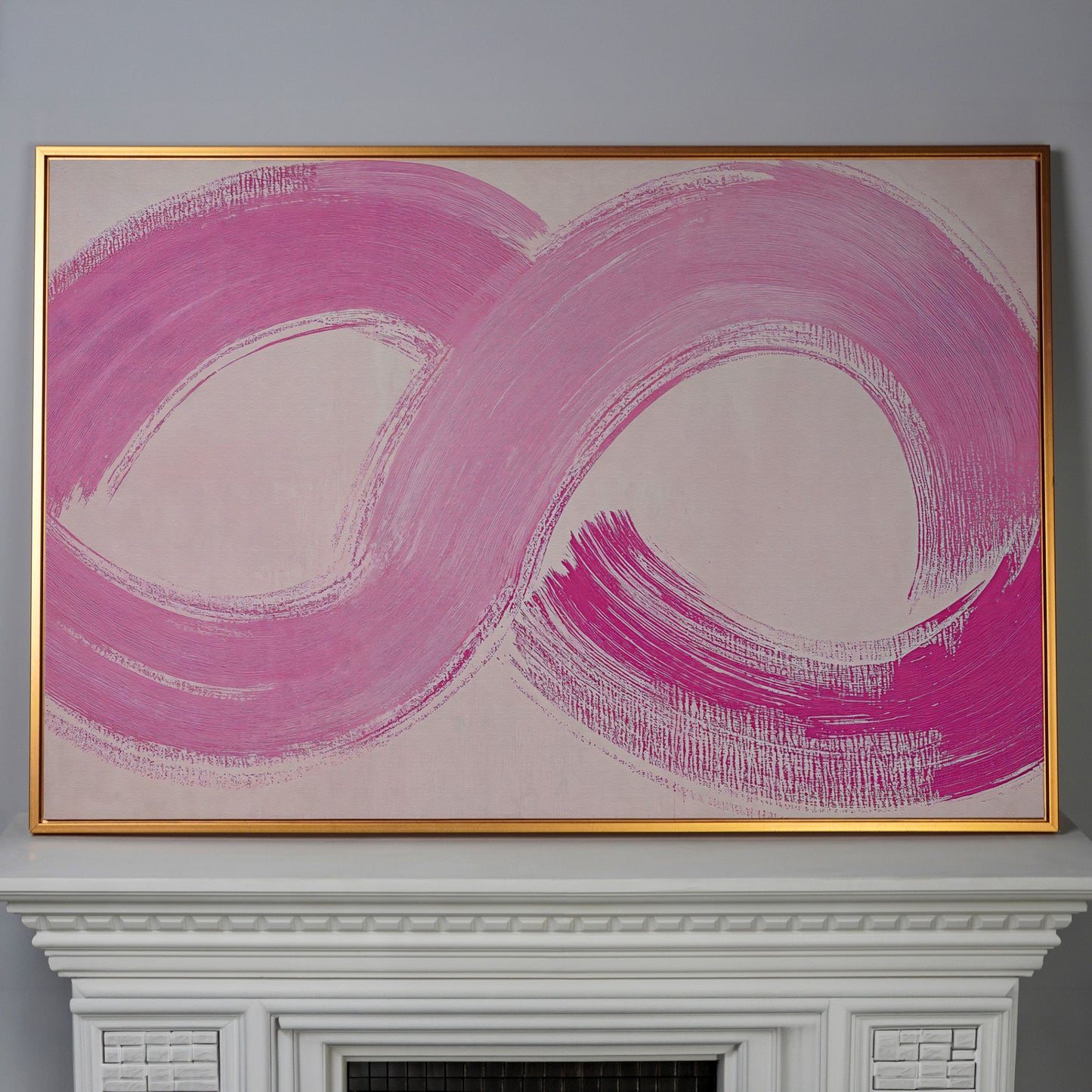 Pink Infinity Loop Canvas Print in antique gold floating frame