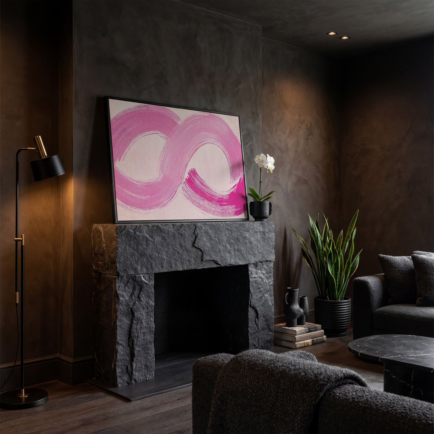 Pink Infinity Loop Canvas Print in black floating frame