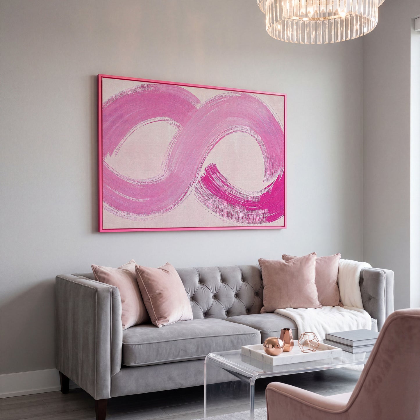 Pink Infinity Loop Canvas Print in pink floating frame