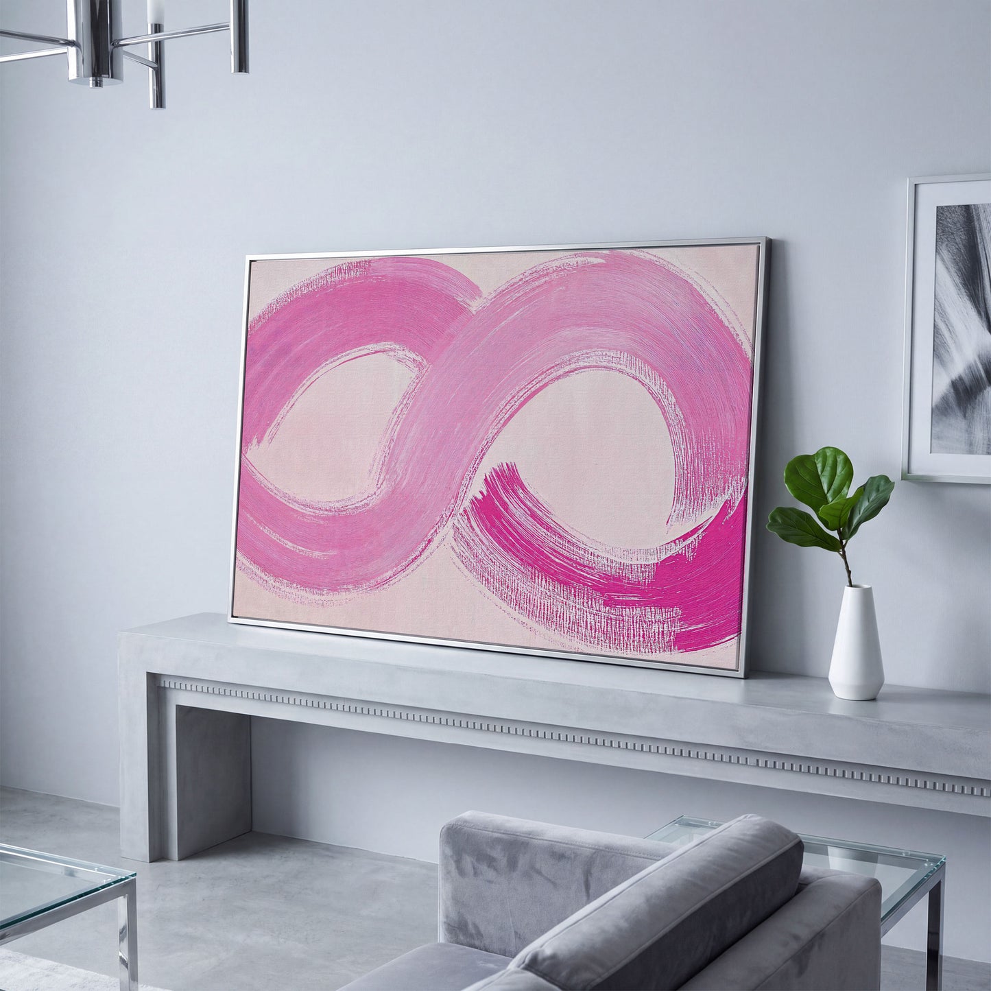 Pink Infinity Loop Canvas Print in silver floating frame