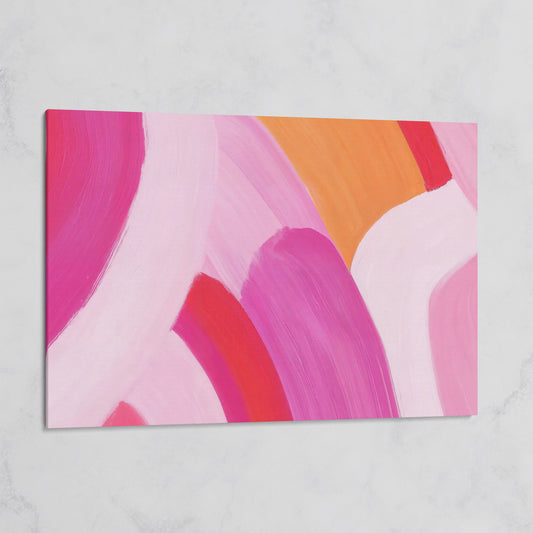 Pink and Orange Abstract Canvas with Curved Brushwork on gallery wrap