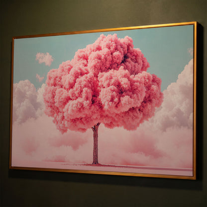 Pink Tree Canvas Print with Pastel Sky shown in antique gold floating frame