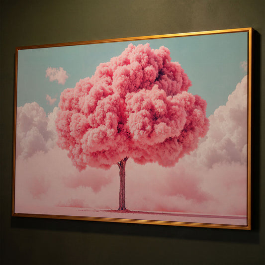 Pink Tree Canvas Print with Pastel Sky shown in antique gold floating frame