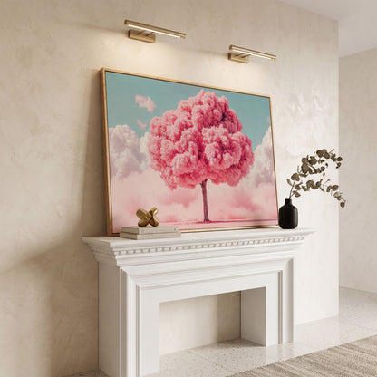 Pink Tree Canvas Print with Pastel Sky in white oak floating frame