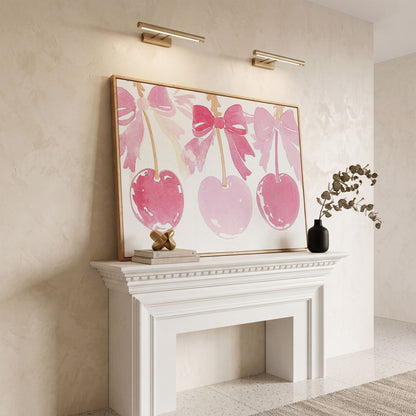 Romantic Cherry Watercolor Canvas Print in white oak floating frame