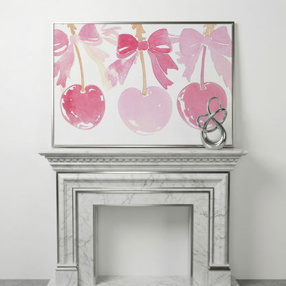 Romantic Cherry Watercolor Canvas Print in silver floating frame
