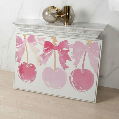 Romantic Cherry Watercolor Canvas Print in white floating frame