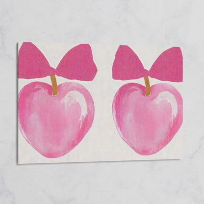 Romantic Hearts with Bows Canvas Print in Pink on gallery wrap