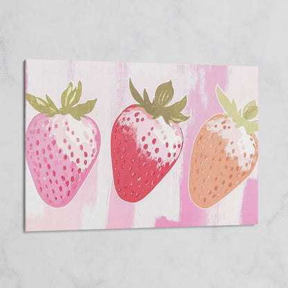 Three Pink Strawberries Canvas Print on gallery wrap