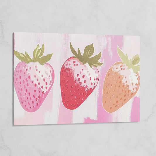 Three Pink Strawberries Canvas Print on gallery wrap