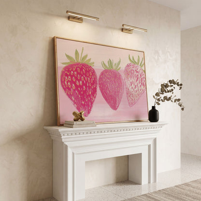 Whimsical Strawberry Canvas Print for Modern Kitchen in white oak floating frame