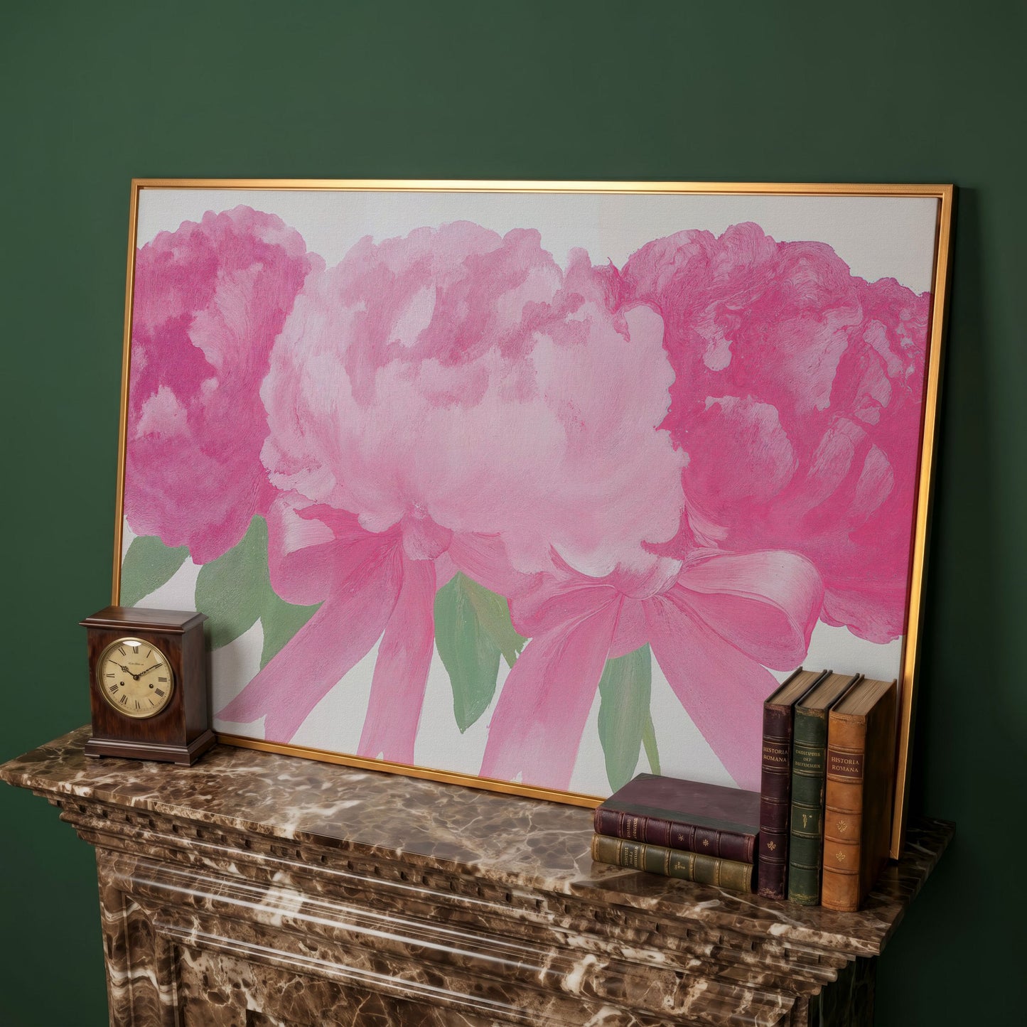 Peony Bouquet Canvas Wall Art in antique gold floating frame