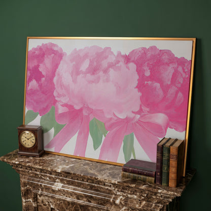 Peony Bouquet Canvas Wall Art in antique gold floating frame
