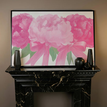 Peony Bouquet Canvas Wall Art in black floating frame