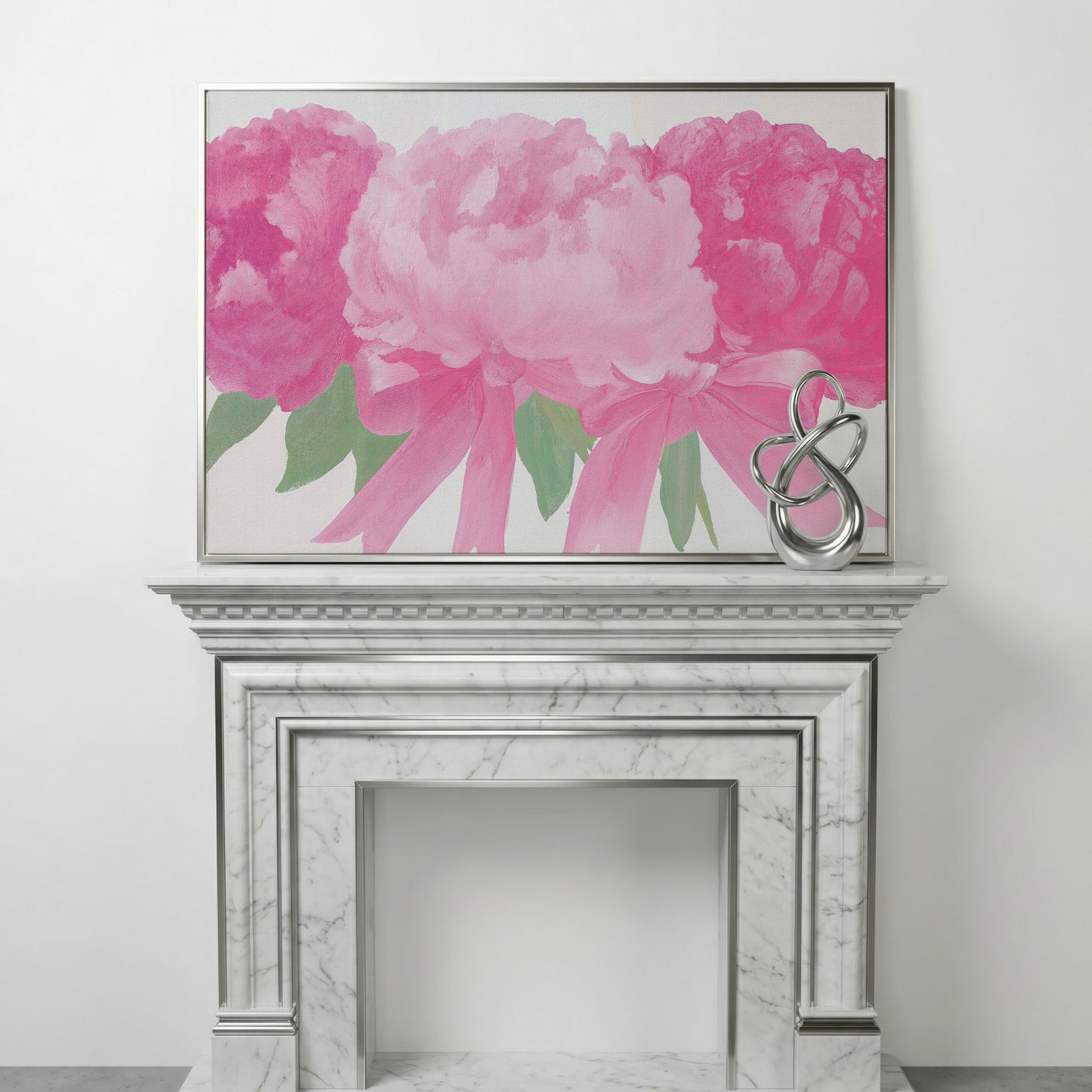 Peony Bouquet Canvas Wall Art in silver floating frame
