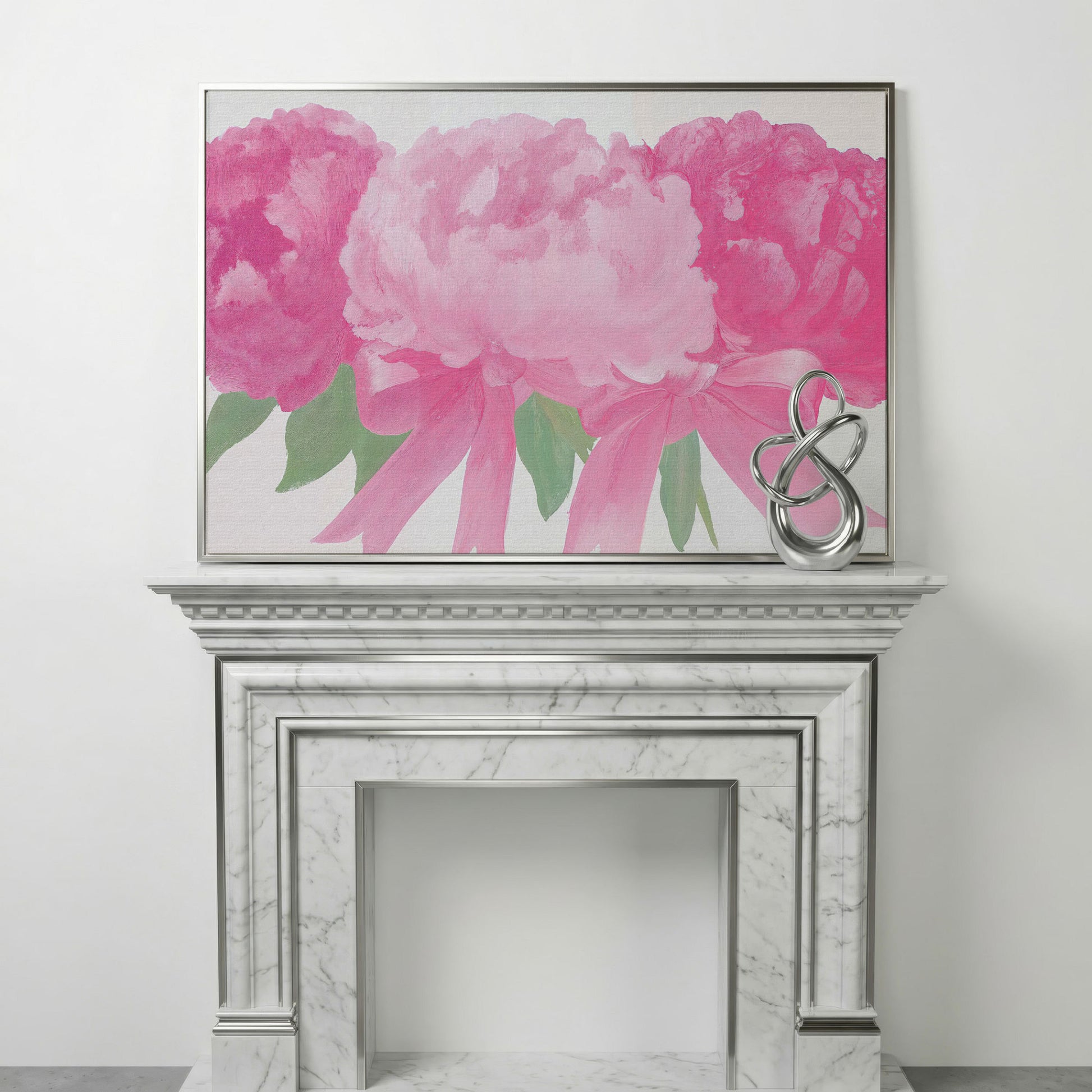 Peony Bouquet Canvas Wall Art in silver floating frame