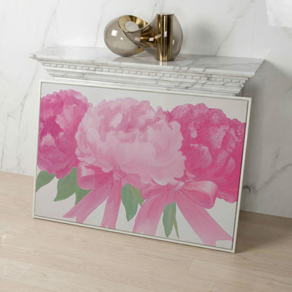 Peony Bouquet Canvas Wall Art in white floating frame