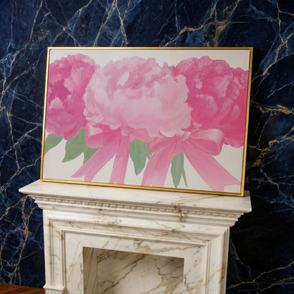 Peony Bouquet Canvas Wall Art in yellow gold floating frame