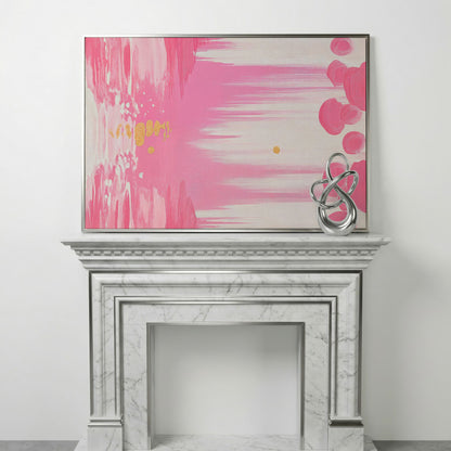 Abstract Pink and Gold Brush Strokes Canvas in silver floating frame