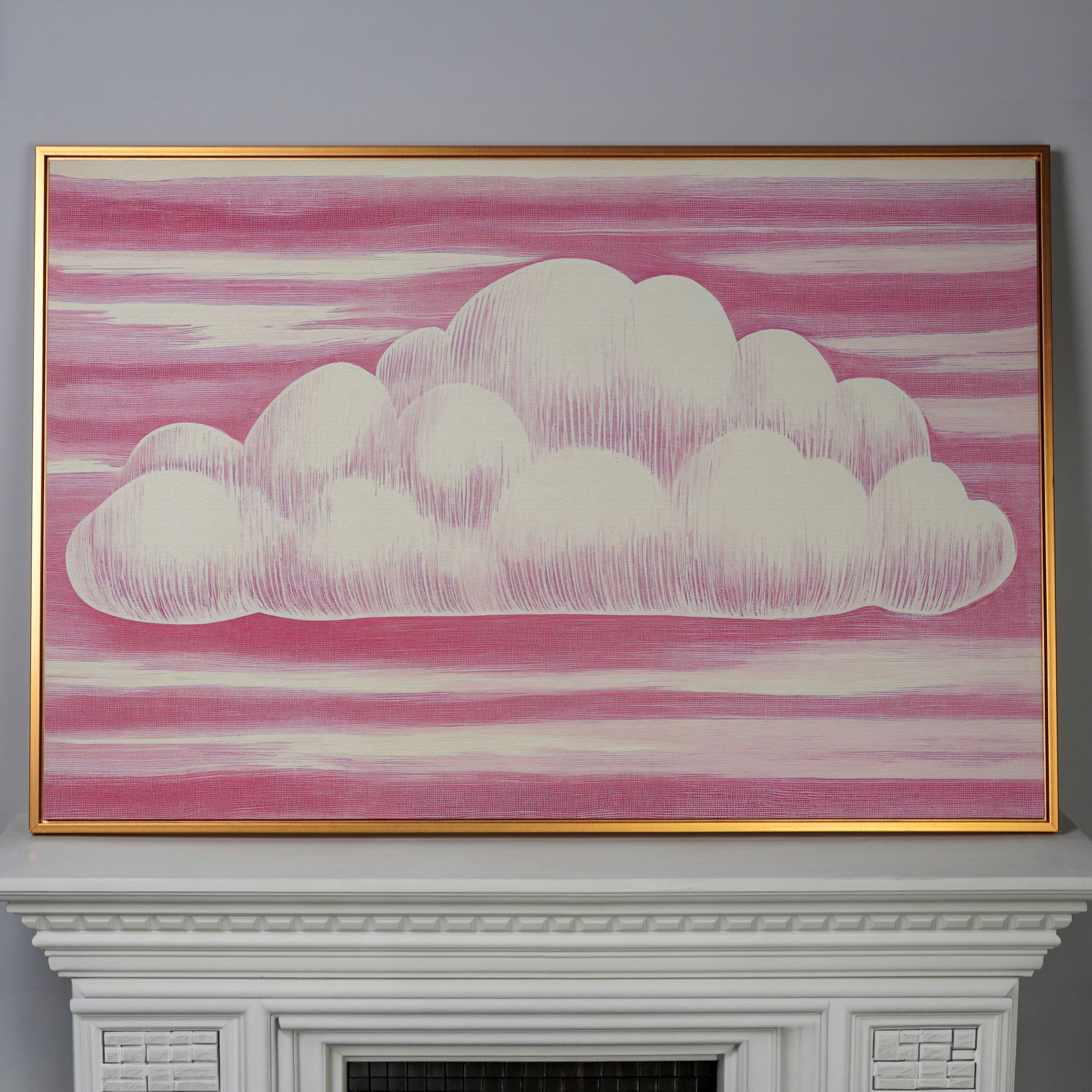 Pink Cloud Canvas Art for Kids' Rooms in antique gold floating frame