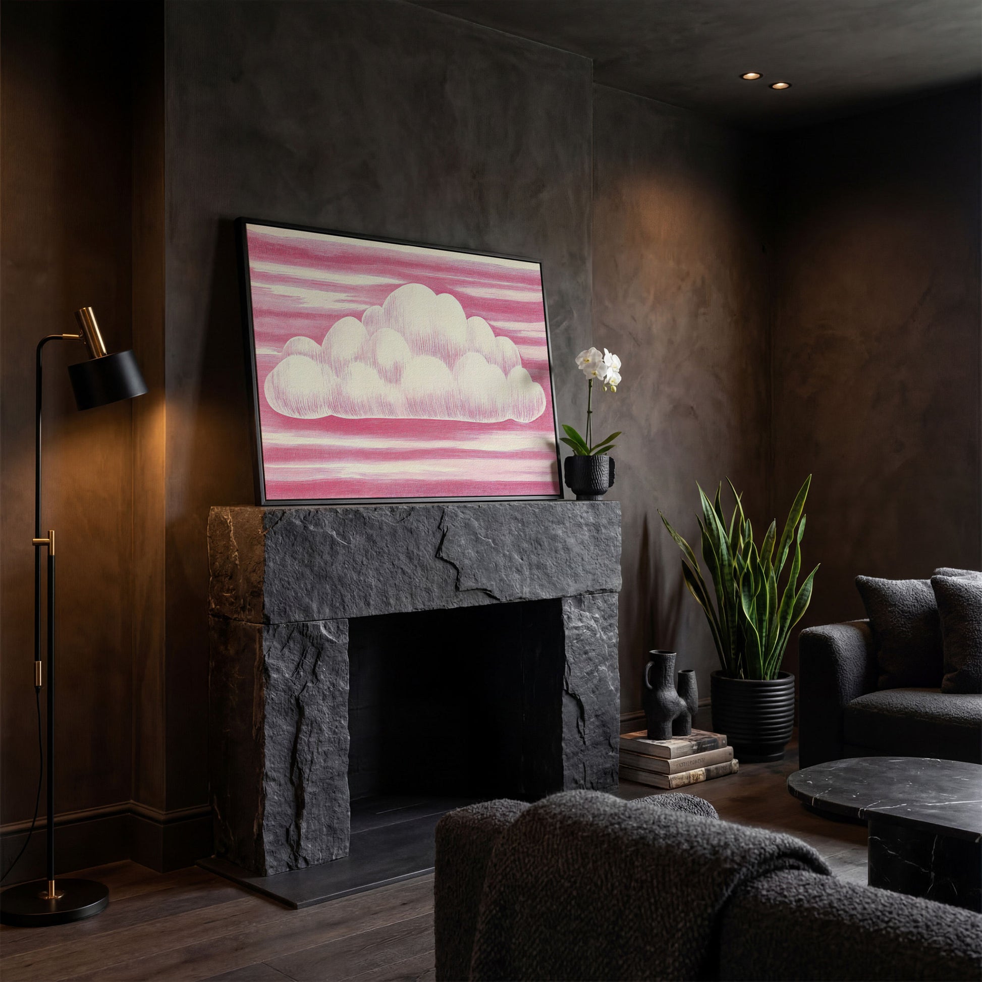 Pink Cloud Canvas Art for Kids' Rooms in black floating frame