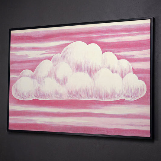 Pink Cloud Canvas Art for Kids' Rooms shown in black floating frame
