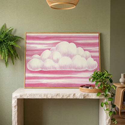 Pink Cloud Canvas Art for Kids' Rooms in white oak floating frame