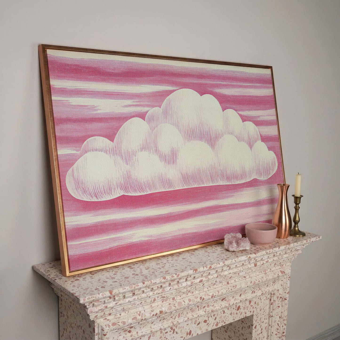 Pink Cloud Canvas Art for Kids' Rooms in rose gold floating frame