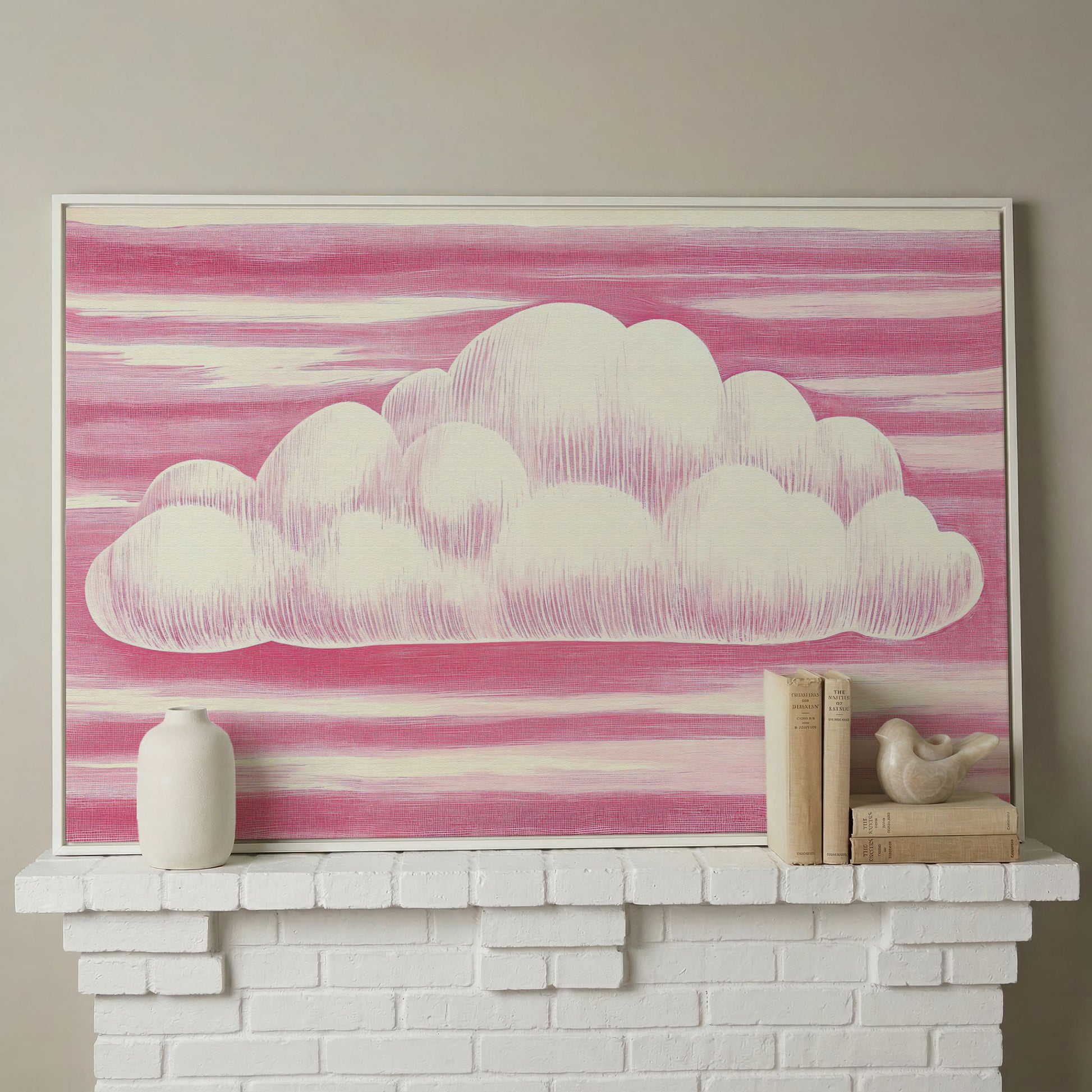 Pink Cloud Canvas Art for Kids' Rooms in white floating frame