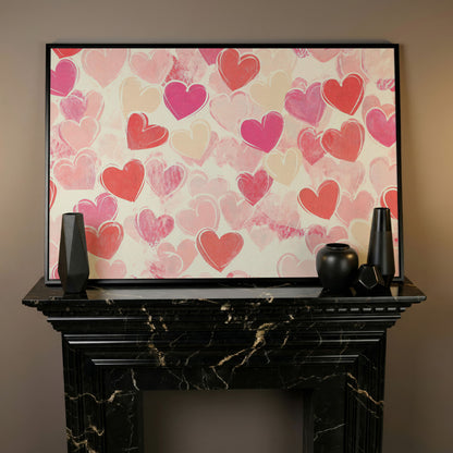 Pink Hearts Canvas for Valentine's Day & Romantic Bedrooms in black floating frame