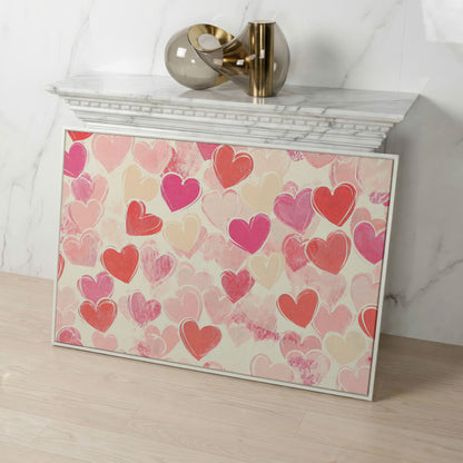 Pink Hearts Canvas for Valentine's Day & Romantic Bedrooms in white floating frame