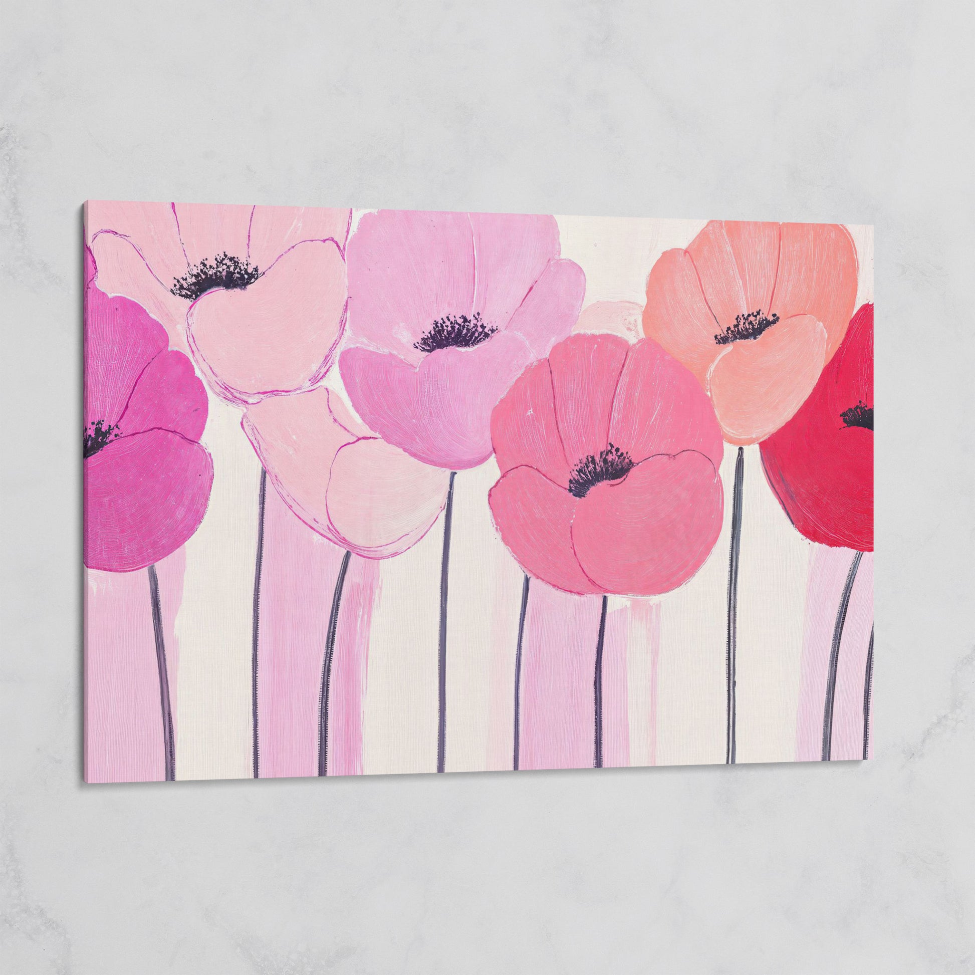 Pink and Red Poppies Canvas Print on gallery wrap