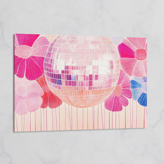 Disco Ball & Pink Flowers Canvas on gallery wrap