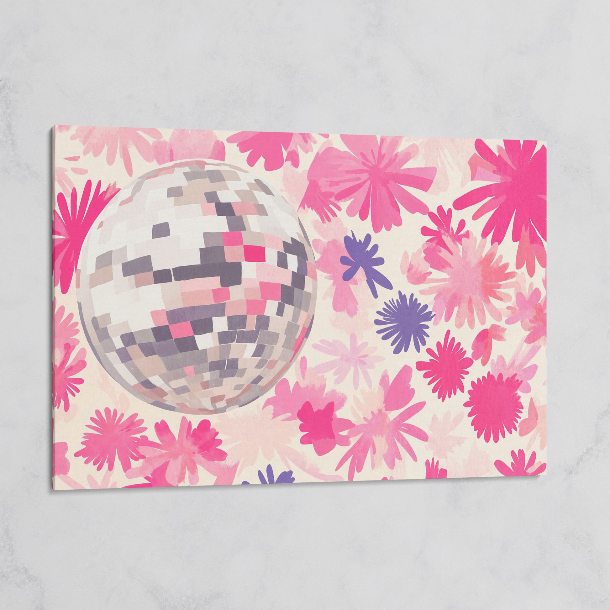 Pink Floral Disco Abstract Canvas on gallery wrap