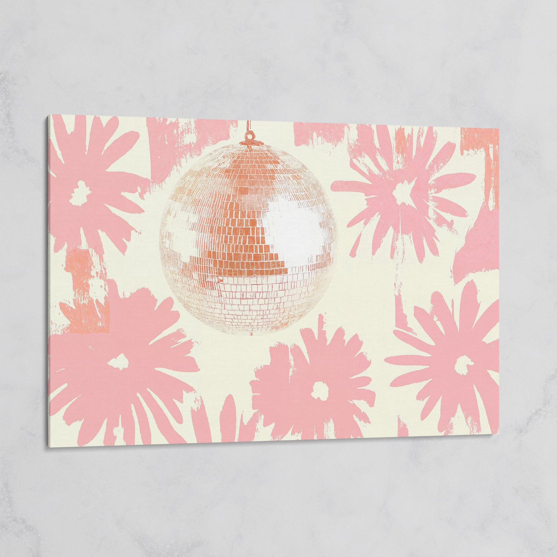 Floral Disco Pink Retro Canvas on gallery wrap