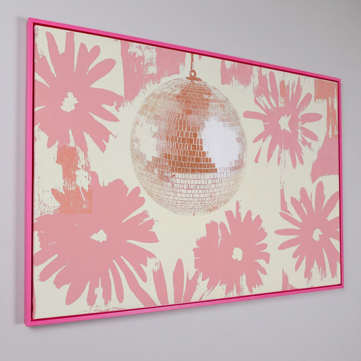 Floral Disco Pink Retro Canvas in pink floating frame
