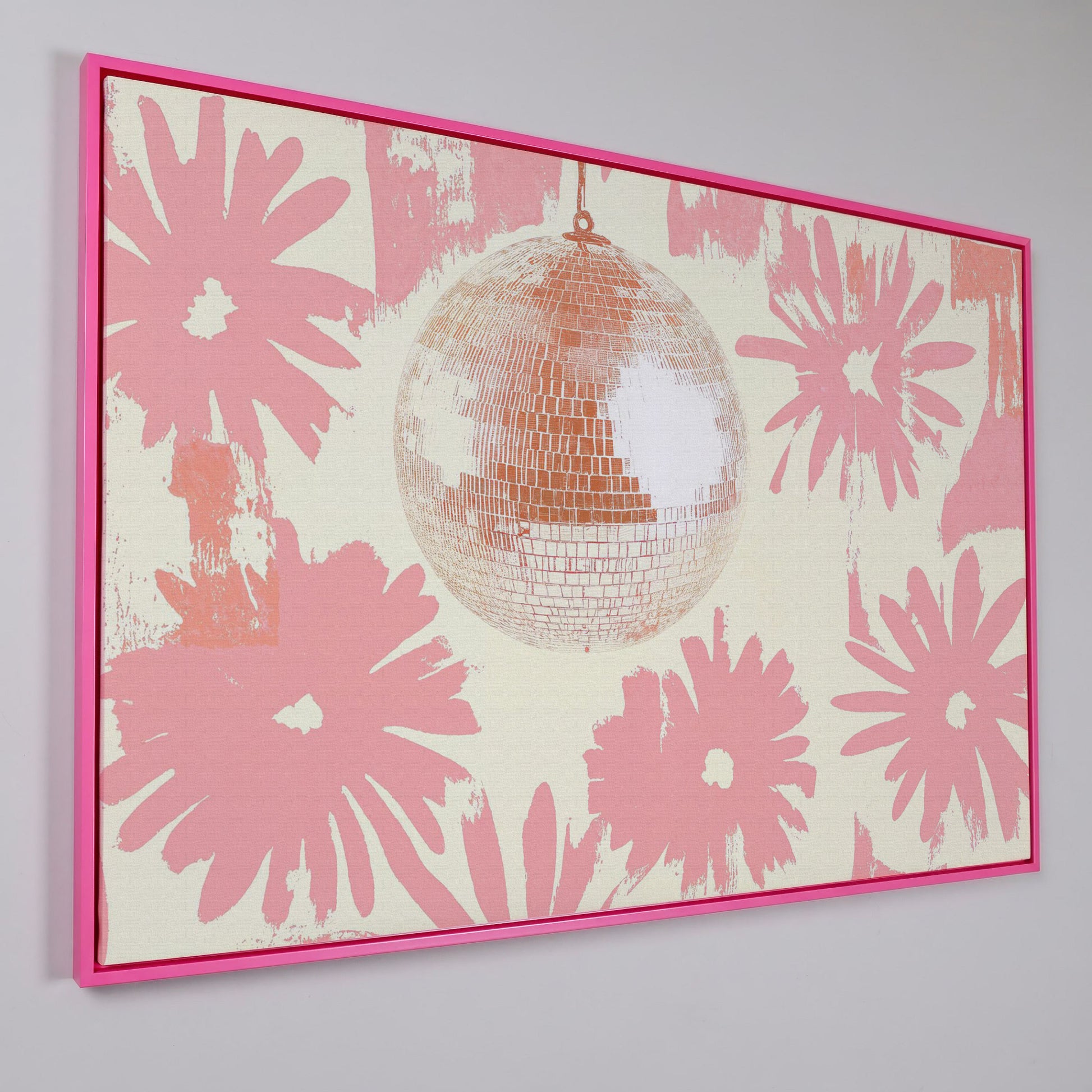 Floral Disco Pink Retro Canvas in pink floating frame