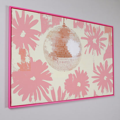 Floral Disco Pink Retro Canvas in pink floating frame