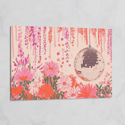 Pink Disco Ball and Pastel Floral Canvas on gallery wrap