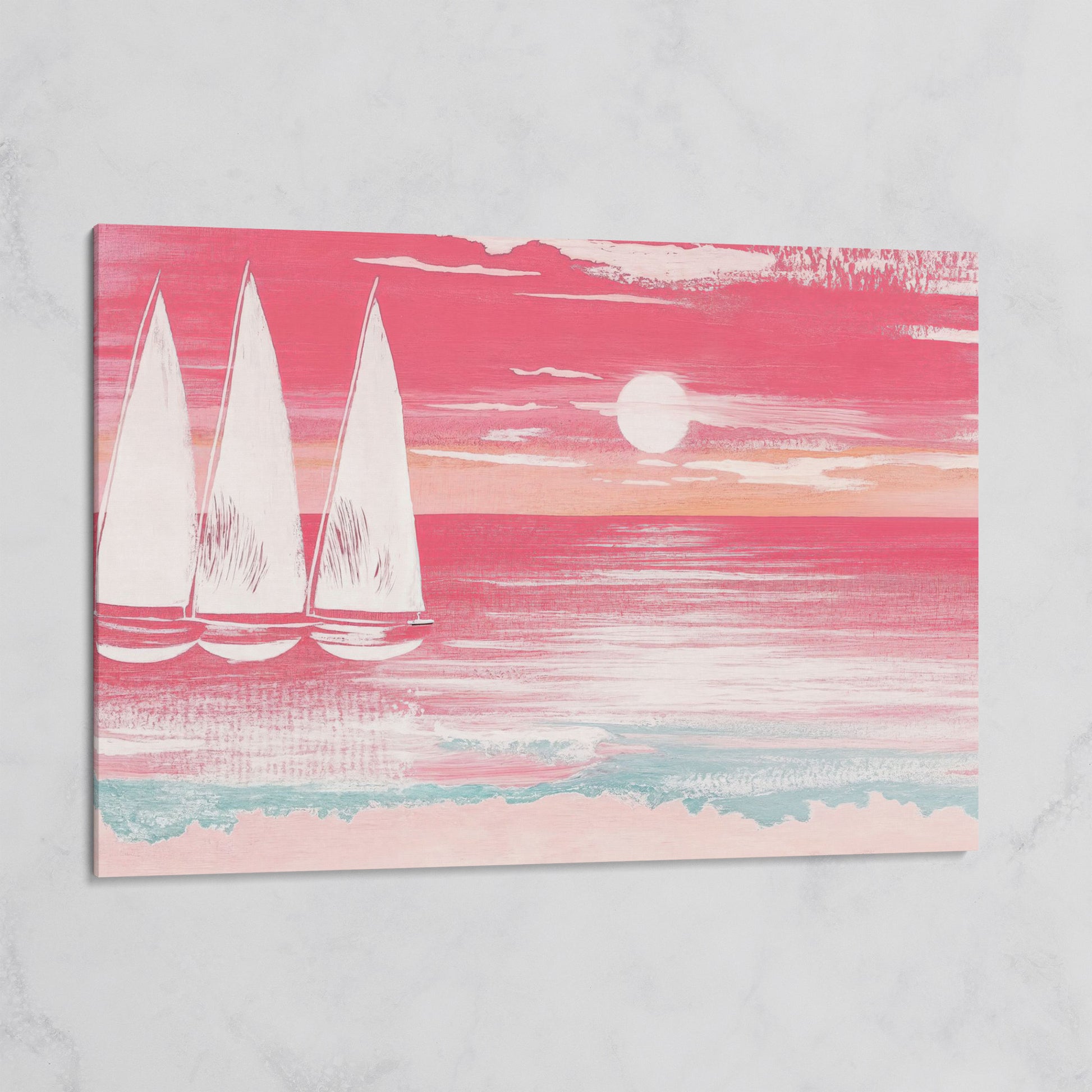 Pink Sailboat at Sunset Canvas Wall Art on gallery wrap