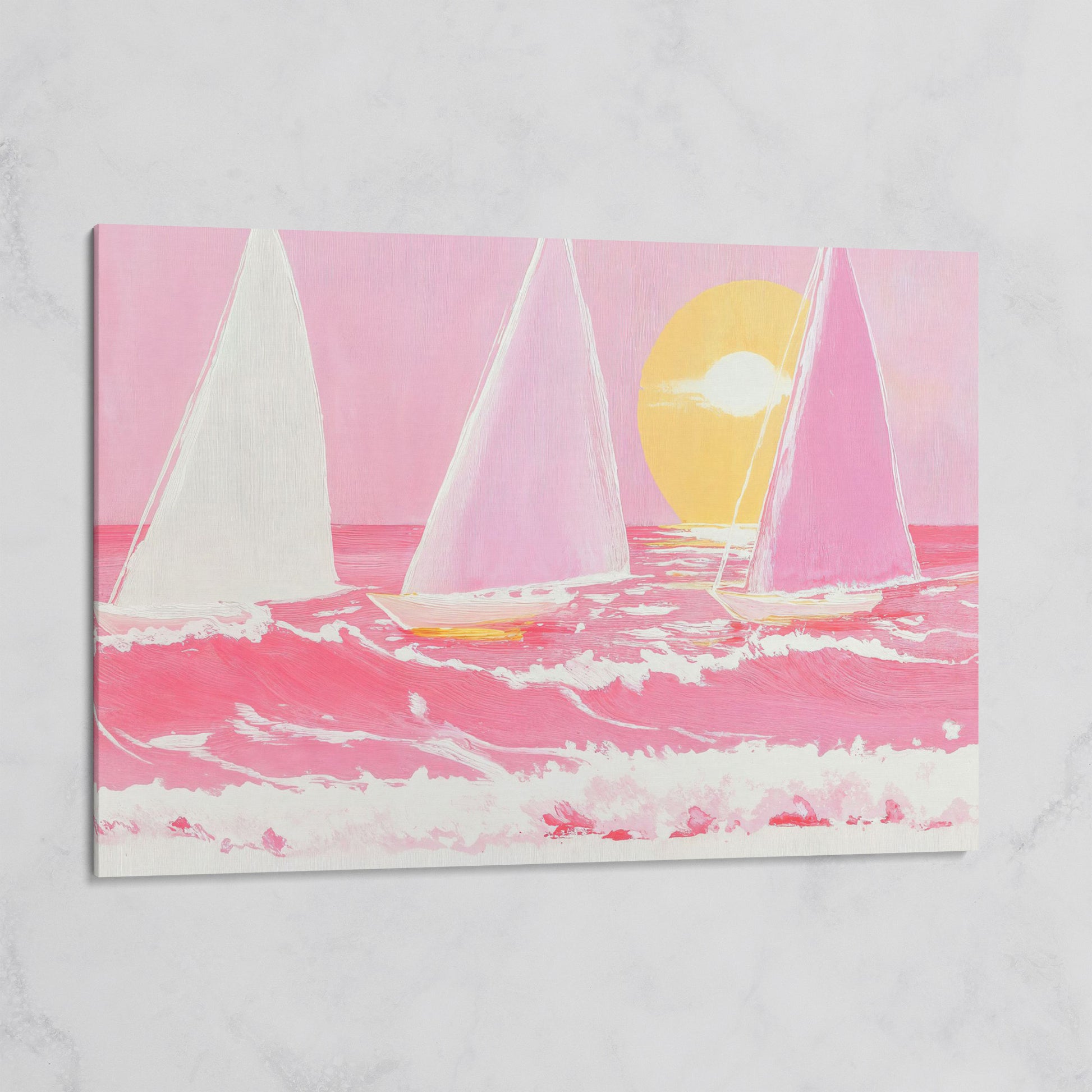 Pink Sailboats at Sunset Canvas Art on gallery wrap