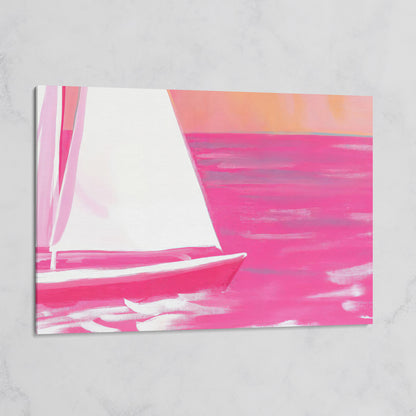 Pink Sailboat Canvas Print with Coastal Abstract Design on gallery wrap