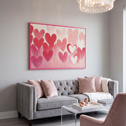 Pink & Red Hearts Canvas Print in pink floating frame