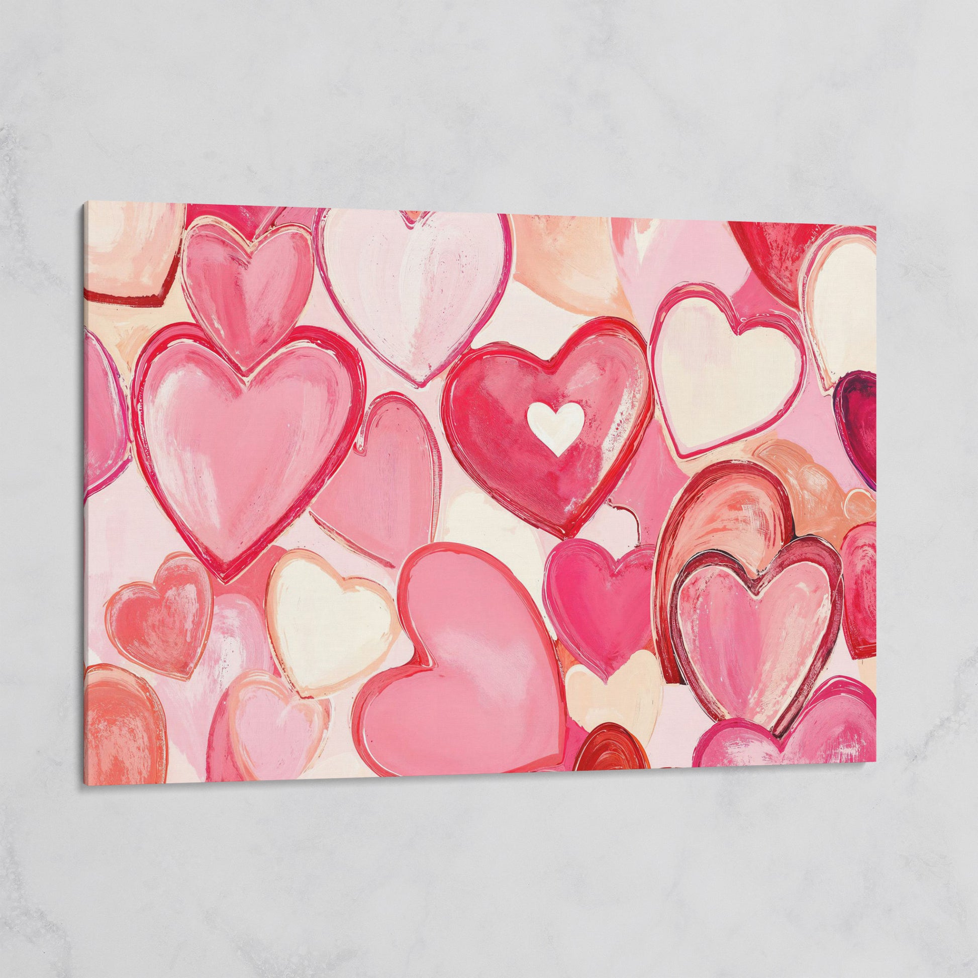 Pink Hearts Canvas Art in Layered Tones on gallery wrap